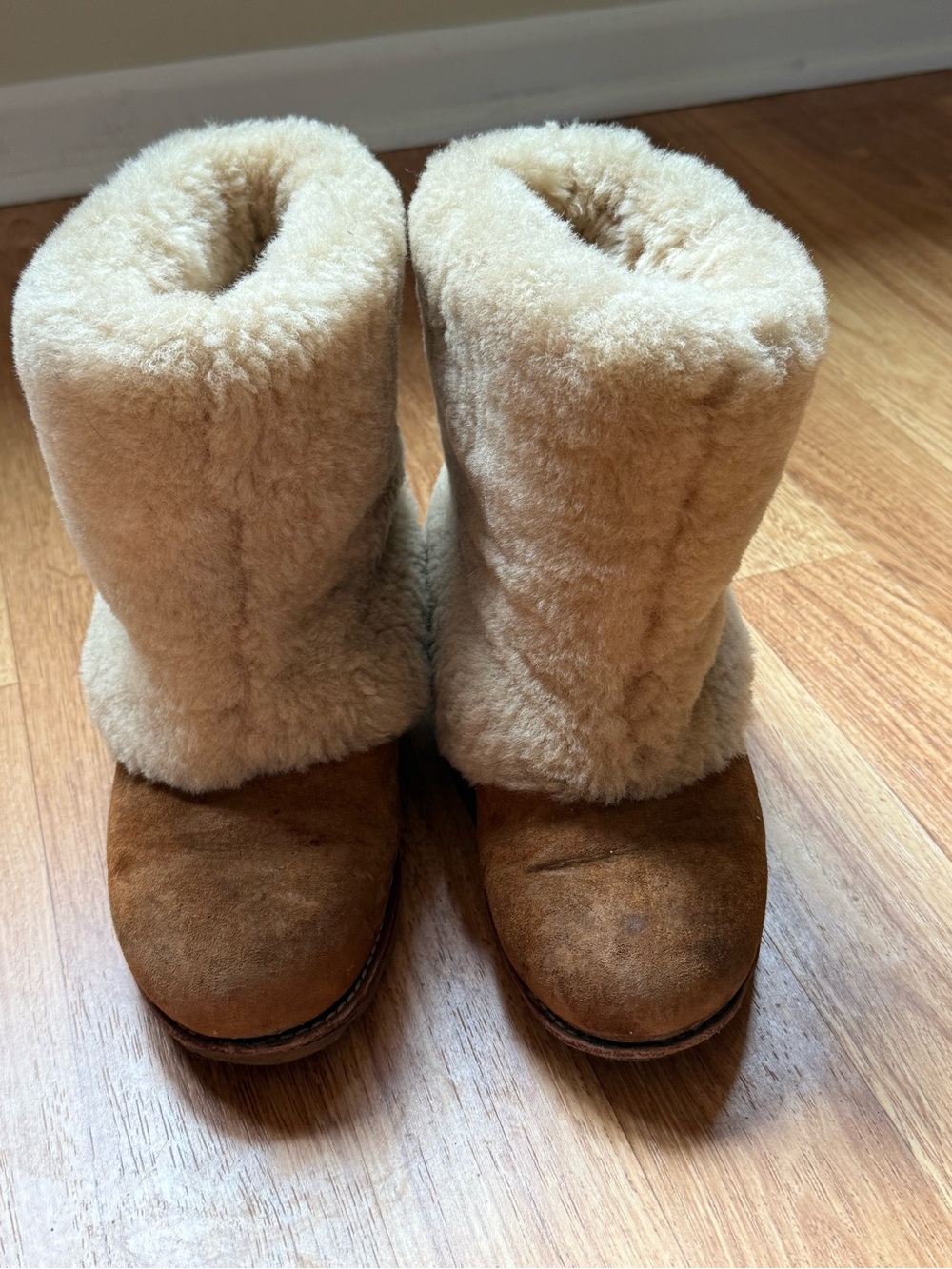 UGG Women's Shearling Cuff Suede Boots - Cream & Brown